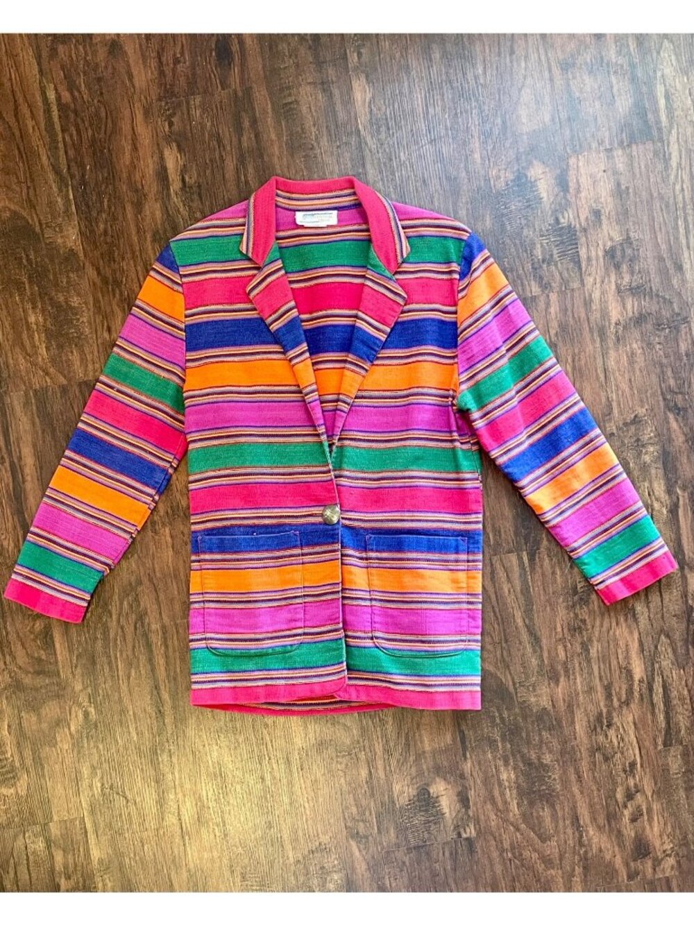 Vintage 1980s 1990s Central Falls Colorful Southwestern Striped Blanket Blazer